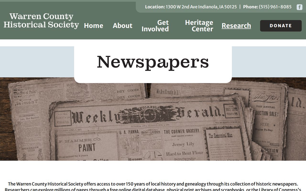 Warren County Historical Society newspaper archive research page