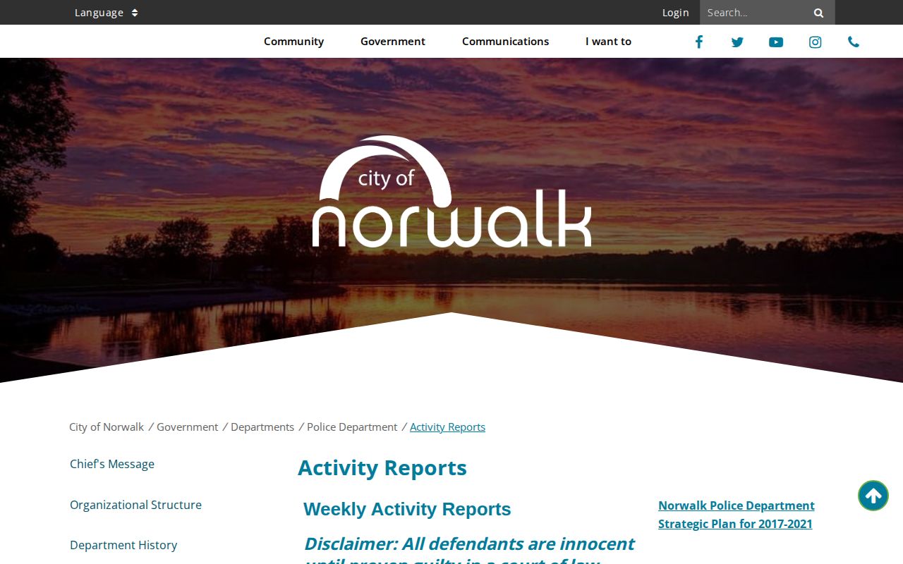 Norwalk Police Weekly Activity Reports page and innocence disclaimer